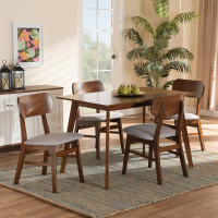 Baxton Studio RH369C-GreyWalnut-5PC Dining Set Baxton Studio Euclid Mid-Century Modern Grey Fabric Upholstered and Walnut Brown Finished Wood